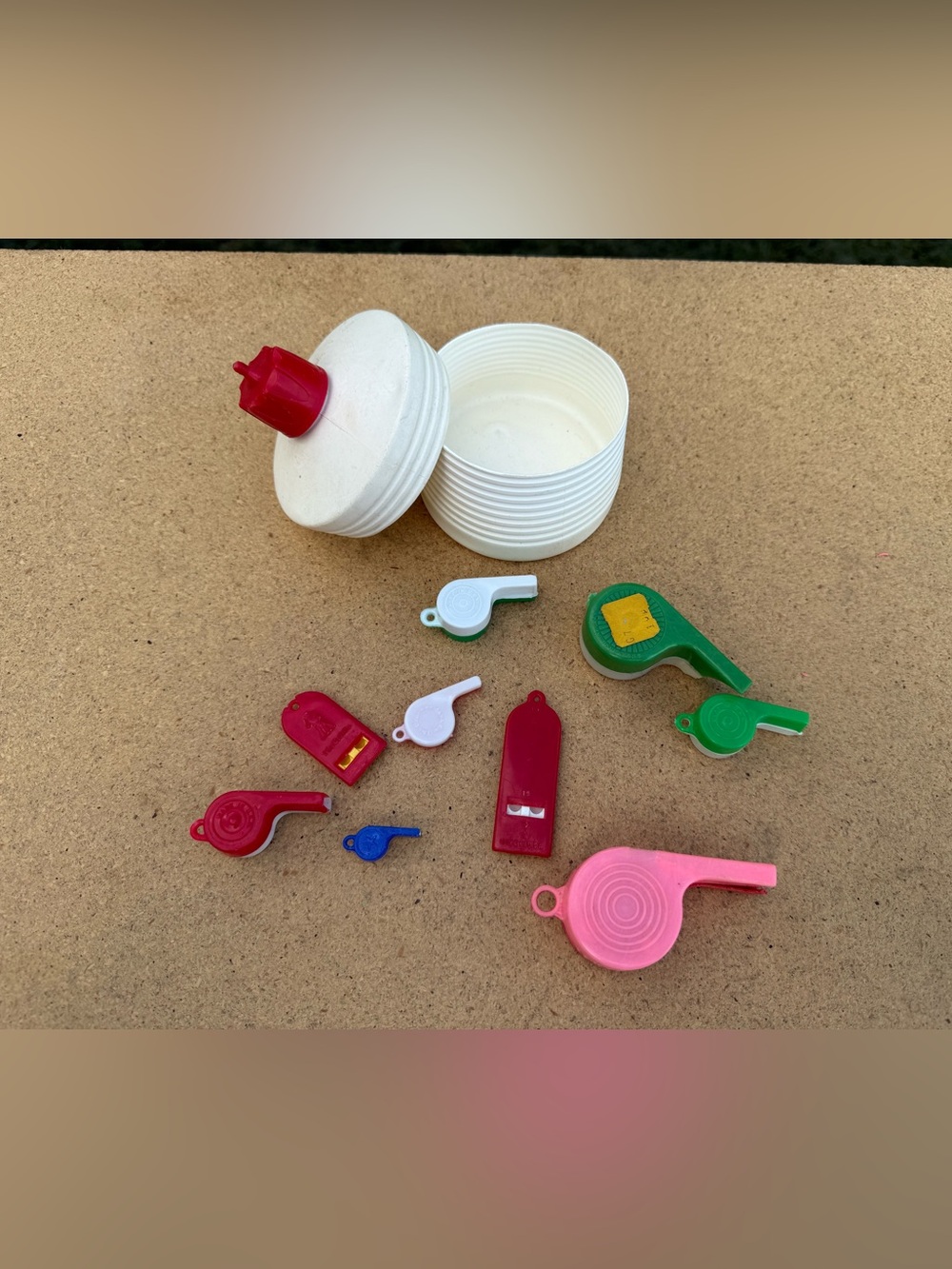 Vintage 1950s-1970s Cracker Jack Toy Prize Whistle Lot & Case